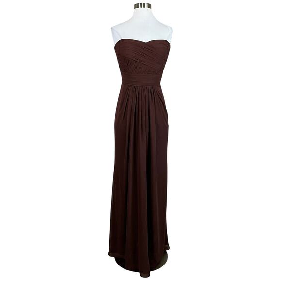 Monique Lhuillier Chiffon Strapless Long A-Line Evening Gown Brown Size 10 Dress - Picture 2 of 10